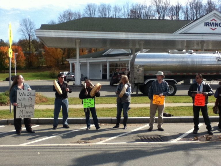 Demonstrators gather outside U.S. Port Of Entry in Derby Line to stand with Mi’kmaq Nation