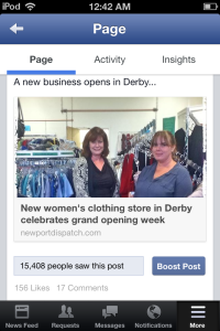 Our Facebook page has the power to quickly inform over 15,000 people about your business, as this example demonstrates. 