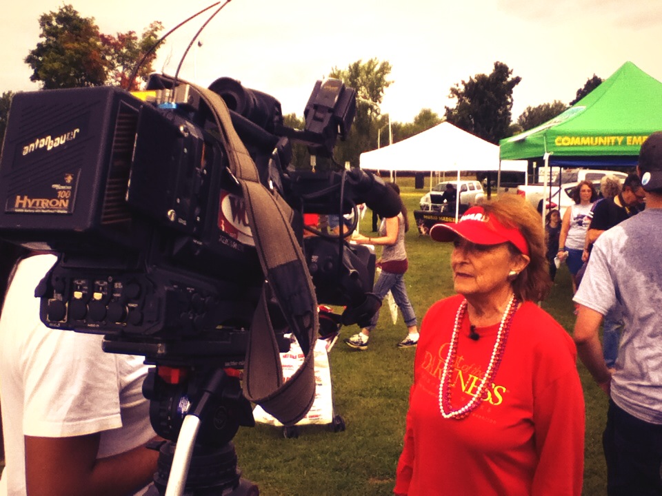 Mary Butler being interviewd by WCAX after Saturday's walk. 