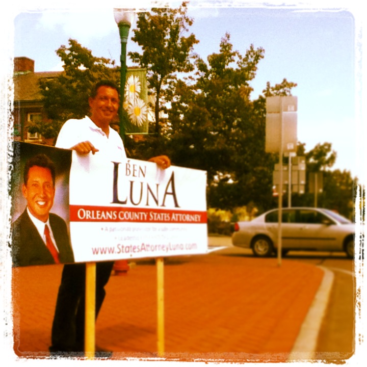 Independent candidate Ben Luna, who is running for Orleans County States Attorney, was campaigning in Newport on Friday. 