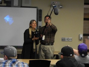 Nora Jacobson with NCUHS teacher Brian McCrae on Wednesday. Photo by Scott Wheeler. 