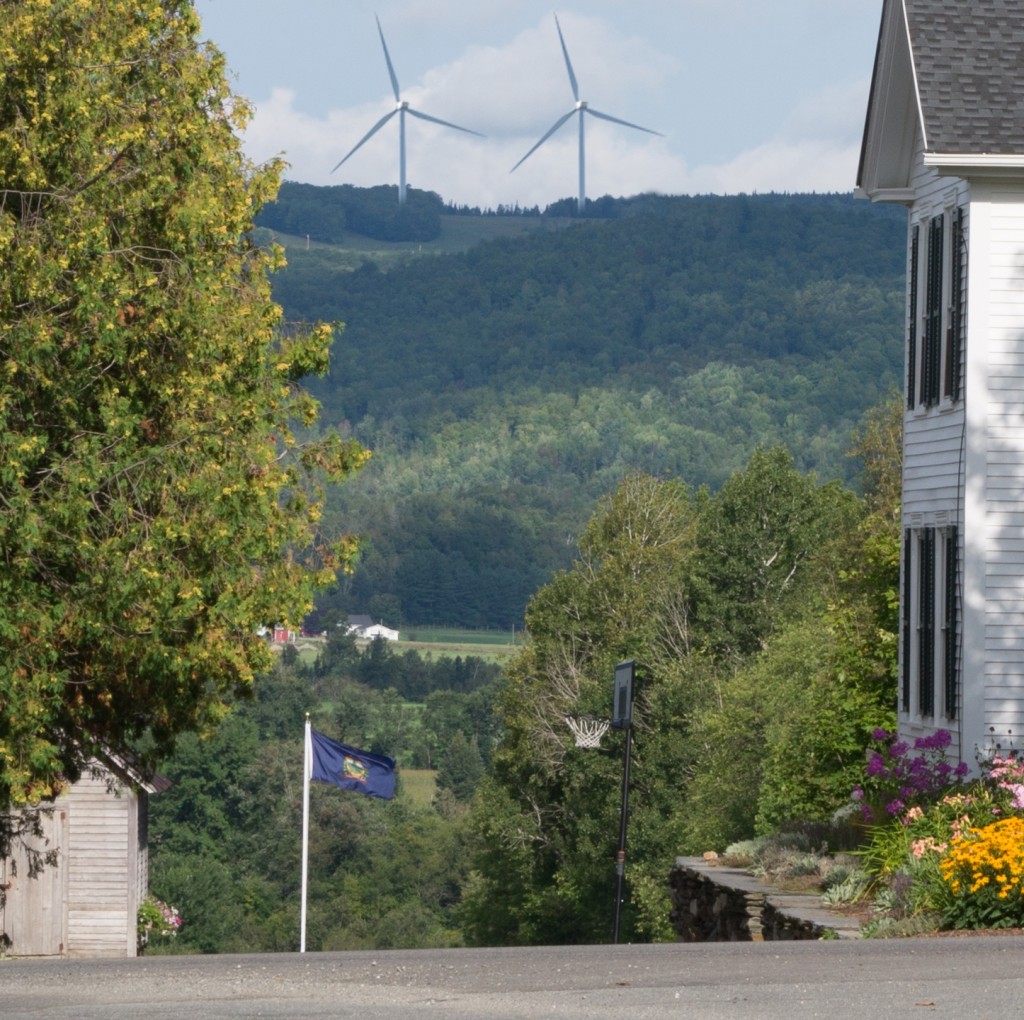 A projected view of how the wind towers would look from the Irasburg Common.