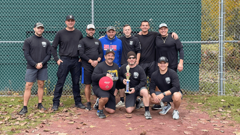 Winhall and Manchester Police Department win local kickball tournament.