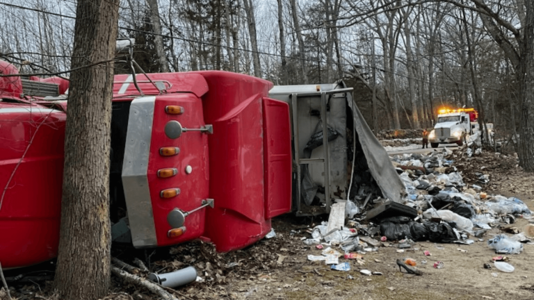 Truck dumps household trash in Barrington during crash